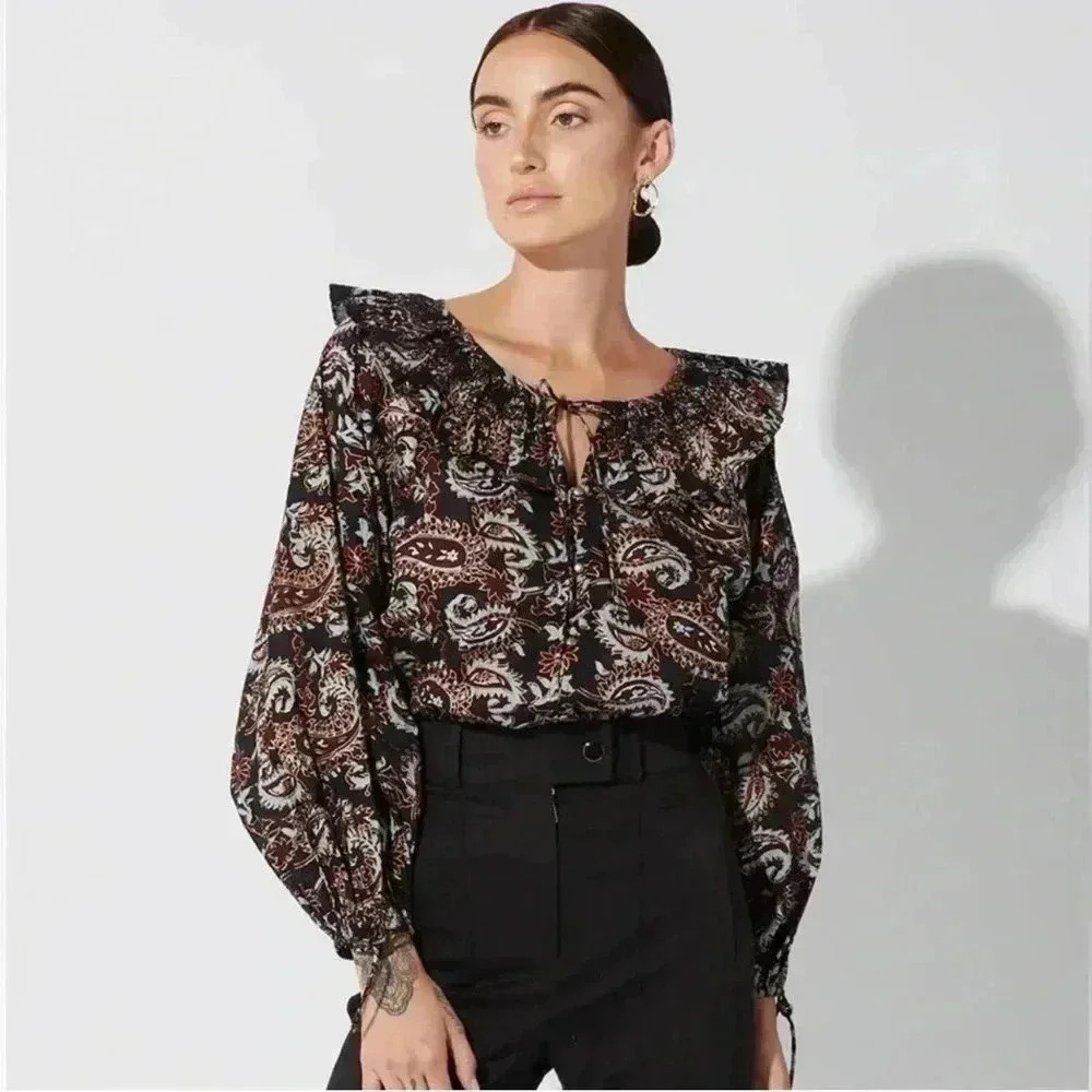 Cleobella Boho Jillian Blouse Avalon Block Print